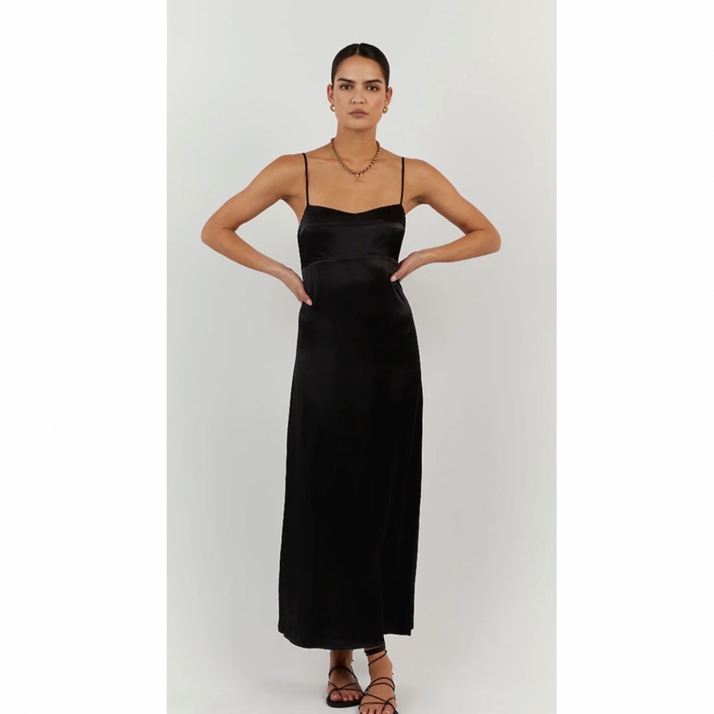 DISSH GIGI BLACK SATIN MIDI DRESS - 6 / BLACK